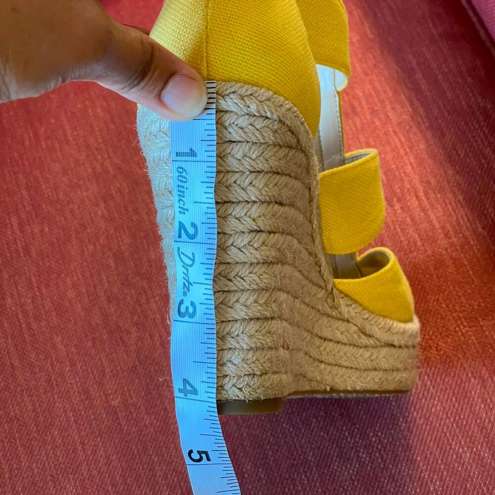 Michael Kors Yellow Canvas Espadrille Wedge Sandals Gold Zip Size 8.5 M Heels - Picture 6 of 8